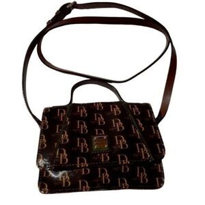 Dooney & Bourke DB 1975 Grace Logo Coated Crossbody Bag Brown Red Interior Small